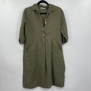 Elena Baldi Women's Olive Green Button-Front Long-Sleeve Shirt Dress Size S